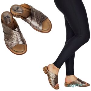 New Sofft Fallon criss cross leather slide sandals metallic bronze cushioned
